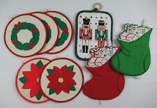 Vintage Christmas Hot Pad Pot Holder Lot of 8 Poinsettia Wreath Stocking picture