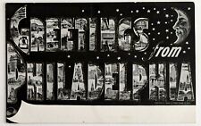 1904 Greetings From Philadelphia Large Letter Buildings Moon Postcard PA Vintage picture