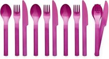 Tupperware On-the-Go Cutlery Set Knife, Spoon Fork Reusable Utensils Rhubarb X4 picture