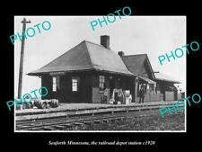 OLD POSTCARD SIZE PHOTO OF SEAFORTH MINNESOTA THE RAILROAD DEPOT STATION c1920 picture