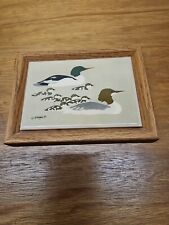 Vintage Framed Ceramic Art Tile Signed W. Morgan '83 Ducks Loons EUC  picture
