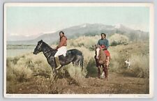Postcard Arizona In Navajo Land Indians On Horseback Horses Fred Harvey Vintage picture