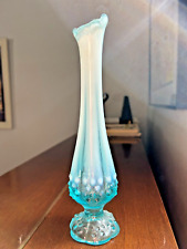 Fenton Blue Opalescent Hobnail Swung Glass Vase With Uranium picture