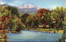 Pikes Peak From Monumnet Valley Park Linen Postcard VTG UNP Curt Teich Vintage picture