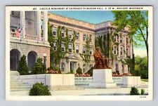 Madison WI-Wisconsin, Lincoln Monument At Entrance Bascom Hall Vintage Postcard picture