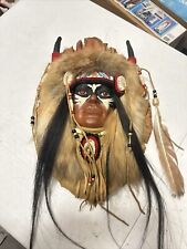 Native American Spirit Mask Wall Hanging Hand Painted Unsigned Chief Warrior picture