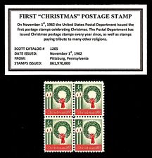 1962- CHRISTMAS - Block of 4 Vintage U.S. Postage Stamps - First Christmas Stamp picture