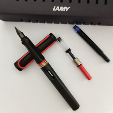 LAMY Black Fountain Pen Red Clip Limited Safari Fine Nib Never Used picture