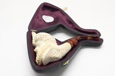 Hand Carved Block Meerschaum Tobacco Pipe Fitted Case Bearded Man #2 picture