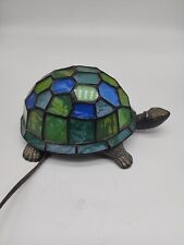 Vintage Tiffany Style Stained Glass Turtle Lamp Blue Green EUC picture