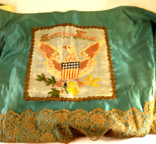 WWI Souvenir de France Silk & Lace Embroider Table Topper/Wall Hanging 60