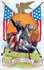 WASHINGTON'S BIRTHDAY - Flags And Washington On Horseback Postcard - 1909 picture