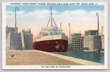Sault Ste Marie Michigan MI Freighter Ship Passing Through Sabin Lock Postcard picture