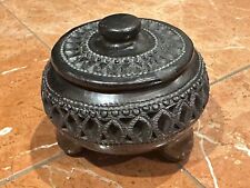 Dona Rosa Oaxacan Mexico Black Pottery Footed Trinket Box Lid Signed 4.5