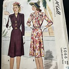 Vintage 1940s McCalls 5066 Lapped Belted Tucked Dress Sewing Pattern 20 M/L CUT picture