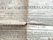 RARE 1798 Sunbury & NORTHUMBERLAND Gazette NEWSPAPER Pennsylvania 1700s USA Old  picture