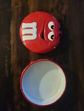 Vintage Red M & M Candy Dish Mars Inc Ceramic With Lid 5” MM M&M picture