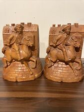 Antique Vintage Revolutionary War Wooden Bookends Paul Revere British Comming picture