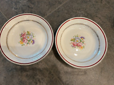 Set of 2shallow soup/salad bowls, Crooksville China, Flower Pattern Burgundy Rim picture