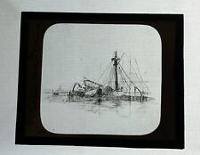 Antique Magic Lantern Glass Slide Wreckage of Battleship Maine #24 picture