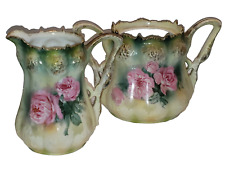 Antique RS Prussia Porcelain Creamer & Sugar Bowl No Lid Strawberry Mold Roses picture