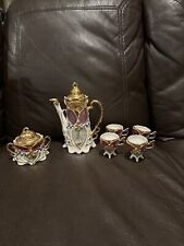 Rare Antique Gold/Burgundy Raised Flowers Porcelain Tea Set - Germany picture