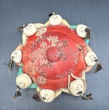 VTG Chinese Round Red Silk Trinket Box - Asian Children Holding Hands Ring Gift picture