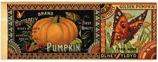 GENUINE OLD BUTTERFLY TIN CAN LABEL C1910 HALLOWEEN GREAT PUMPKIN FOLK ART N11 picture