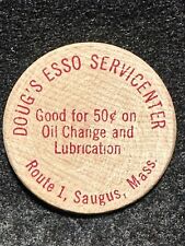 Saugus, MA Doug’s ESSO Servicecenter Good For 50c Trade Token Wooden Nickel picture