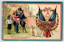 Memorial Decoration Day Postcard White Dog Children Soldier Flags Eagle Tuck 158 picture