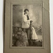 Antique Cabinet Card Photograph Beautiful Young Woman Tree Stump Nature Hart MI picture