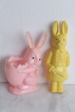 Vintage Plastic Rosbro Yellow Bunny & Irwin Pink Rabbit w/Egg (Y) picture