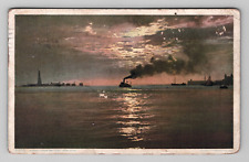 Postcard 1909 NY Steamship Boats Statue of Liberty Sunset View Battery New York picture