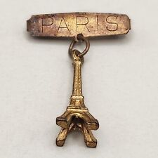 Vtg France Paris Brooch Badge Eiffel Tower Charm Souvenir Pin Brass Gold Tone picture