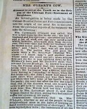 Catherine O'Leary CHICAGO FIRE Cow Kicked Latern Investigation 1871 NY Newspaper picture