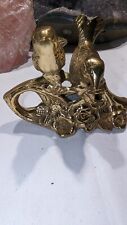 Vintage Brass Love Birds Perched On A Branch With Flowers Figurine Made in India picture