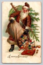 c1905 Old World Brown Robe Santa Claus Empties Toys Gilt Embossed P39 picture
