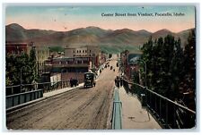 Pocatello Idaho Postcard Center Street Viaduct Road Buildings Classic Cars 1917 picture