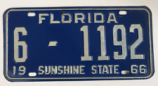 Vintage 1966 Florida license plate Tag #6-1192 (Good Cosmetic Condition) picture