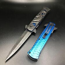 8.75”Dragon Engraved BlueSpring Open Assisted Tactical EDC Folding Pocket Knife picture