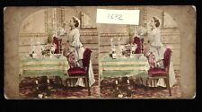 EARLY 1850s hand colored Stereoview - Tasting on the Sly - flat mount picture
