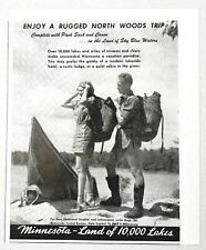 1947 Print Ad Minnesota Travel Bureau Rugged North Woods Trip Couple Camping picture