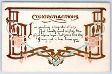 1910-20's CONGRATULATIONS ART DECO ORNATE SANDFORD CARD CO MESSAGE POSTCARD picture