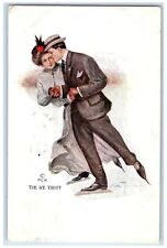 1912 Couple Romance The Ice Trust Ice Skating Oakland CA Antique Postcard picture