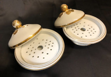 2 Antique Old Paris Porcelain Covered Butter Dishes Gold Trimmed Wedding Ring picture