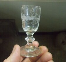 1840s PONTILED HAND BLOWN WINE GLASS WITH ENGRAVED GRAPES & VINES picture