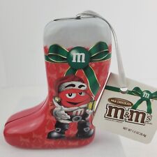 M&Ms Red Boot Tin Ornament Red as Santa Still has Tags picture