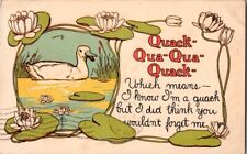 Postcard ~ Duck  ~ Quack, quack ~   Lily pads ~ Mailed 1911 picture