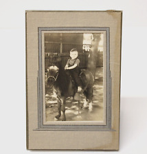 Antique Boy on Pony Horse Black & White Cabinet Photo 3