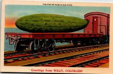 Linen Postcard Wray Colorado Exaggerated Cucumber on Railroad Car picture